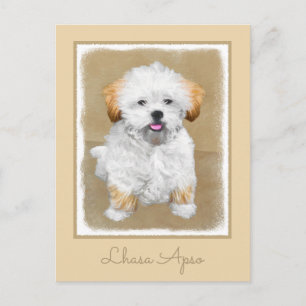 Lhasa Apso Puppy Painting - Cute Original Dog Art Postcard