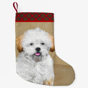 Lhasa Apso Puppy Painting - Cute Original Dog Art Small Christmas Stocking