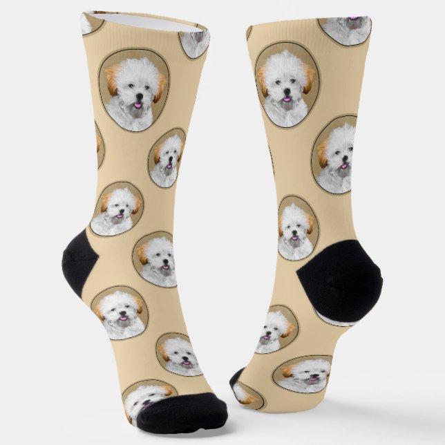 Lhasa Apso Puppy Painting Cute Original Dog Art Socks (Angled)