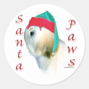Lhasa Apso Santa Paws Classic Round Sticker