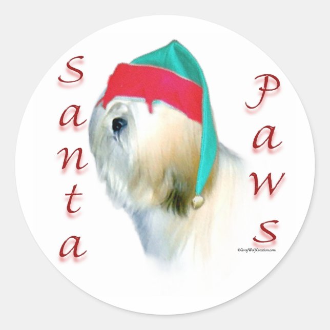 Lhasa Apso Santa Paws Classic Round Sticker (Front)