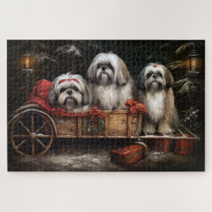 Lhasa Apso Snowy Sleigh Christmas Decor Jigsaw Puzzle
