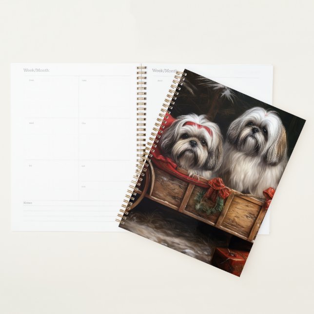 Lhasa Apso Snowy Sleigh Christmas Decor Planner (Display)
