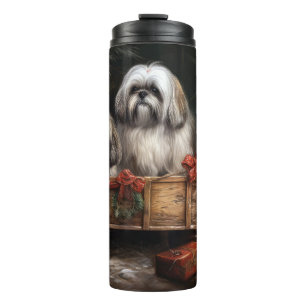 Lhasa Apso Snowy Sleigh Christmas Decor Thermal Tumbler