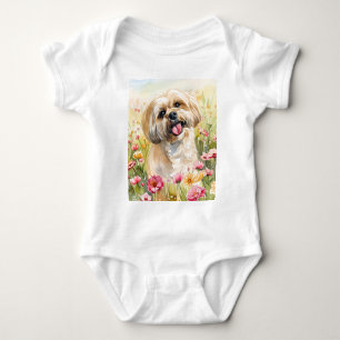 Lhasa Apso Watercolor Baby Bodysuit