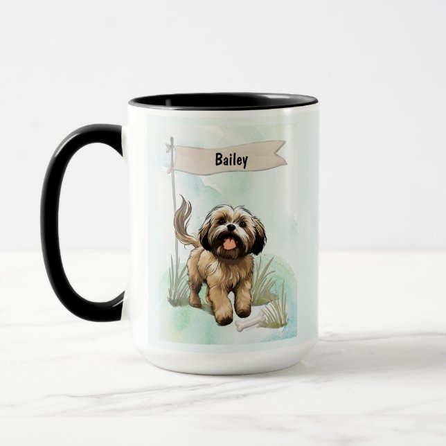 Lhasa Apso Watercolor Personalized Dog Mug (Left)