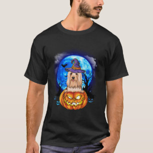 Lhasa Apso Witch Moon Pumpkin Scary Halloween Dog T-Shirt