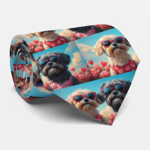Lhasa Apso with Heart Roses Valentine's Day Tie