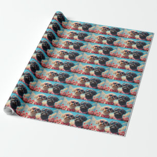 Lhasa Apso with Heart Roses Valentine's Day Wrapping Paper