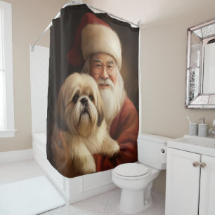 Lhasa Apso With Santa Claus Festive Christmas 