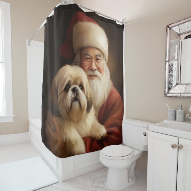 Lhasa Apso With Santa Claus Festive Christmas  (In Situ)
