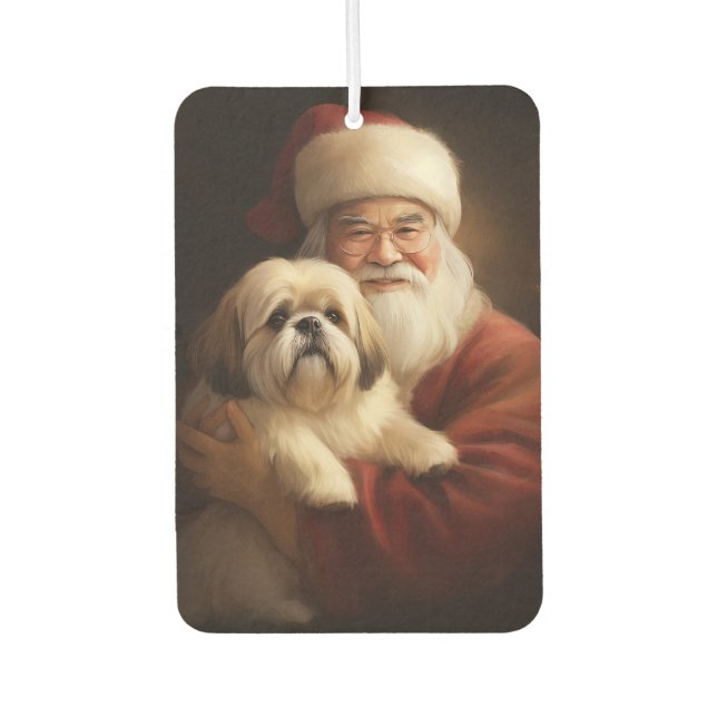 Lhasa Apso With Santa Claus Festive Christmas  Air Freshener (Front)