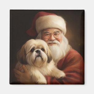 Lhasa Apso With Santa Claus Festive Christmas  Magnet