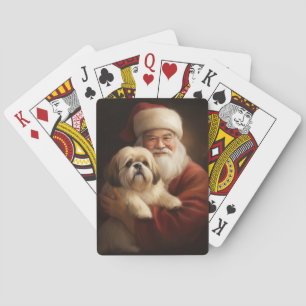Lhasa Apso With Santa Claus Festive Christmas  Playing Cards