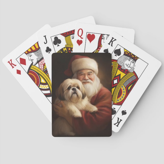 Lhasa Apso With Santa Claus Festive Christmas  Playing Cards (Back)