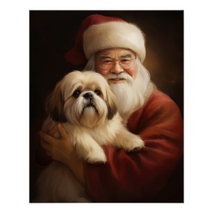 Lhasa Apso With Santa Claus Festive Christmas  Poster