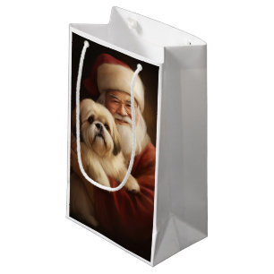 Lhasa Apso With Santa Claus Festive Christmas Small Gift Bag
