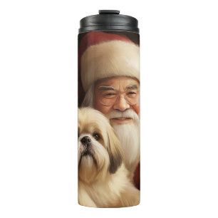 Lhasa Apso With Santa Claus Festive Christmas  Thermal Tumbler