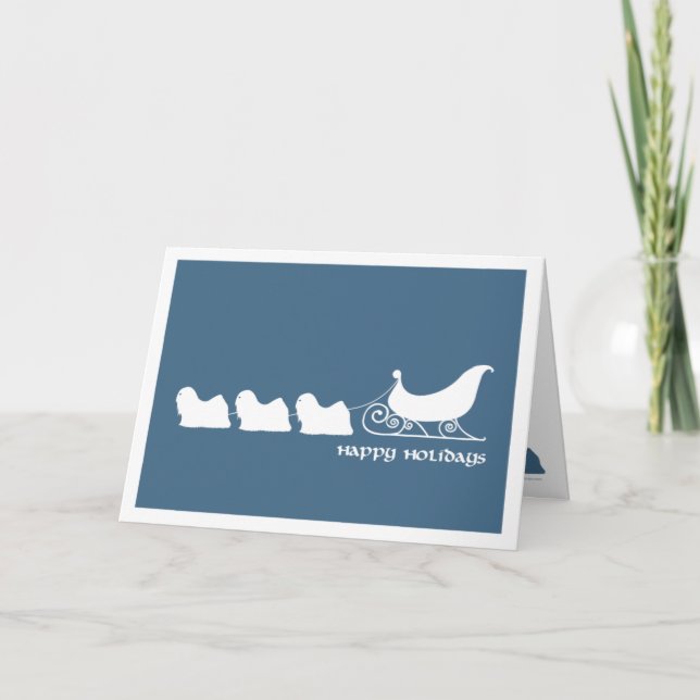 Lhasa Apsos Pulling Santa's Sleigh Holiday Card (Front)