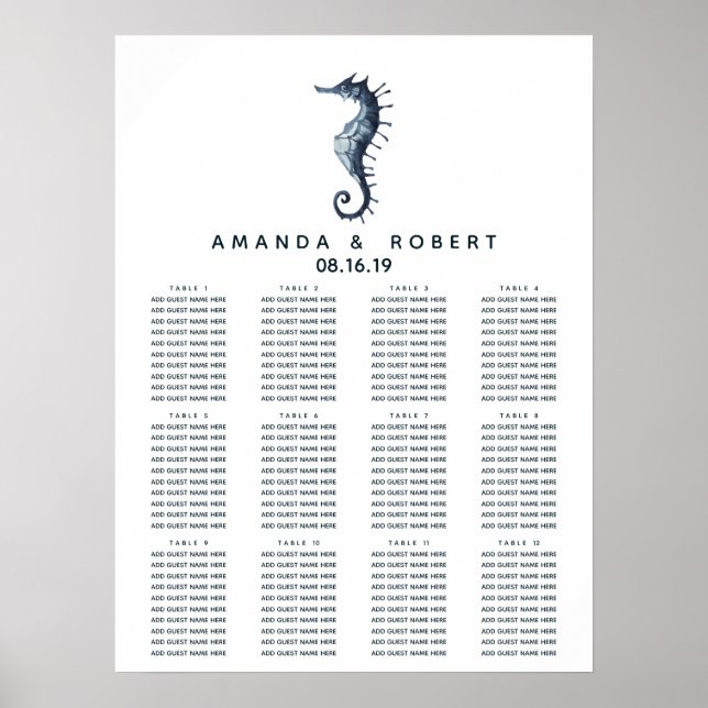 L'hippocampe bleu | Tableau de sièges de Mariage n (Devant)