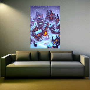 L'hiver dans le village AI Art Poster