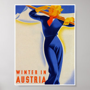 L'hiver en Autriche Affiche Vintage voyage