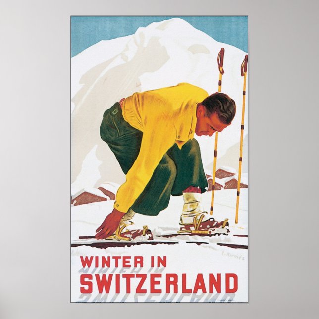 L'hiver en Suisse Poster Vintage voyage (Devant)