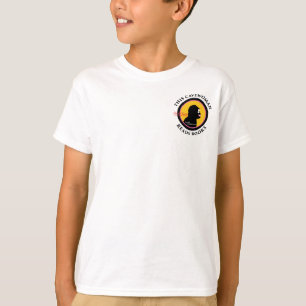 L'homme des cavernes lit le T-shirt des enfants