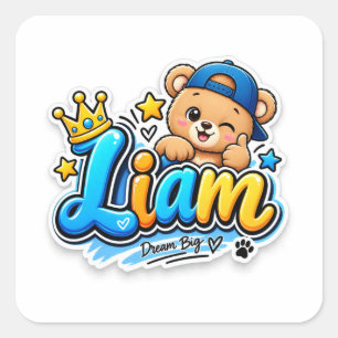 Liam Little Legend Cute Teddy Bear Personalized Square Sticker