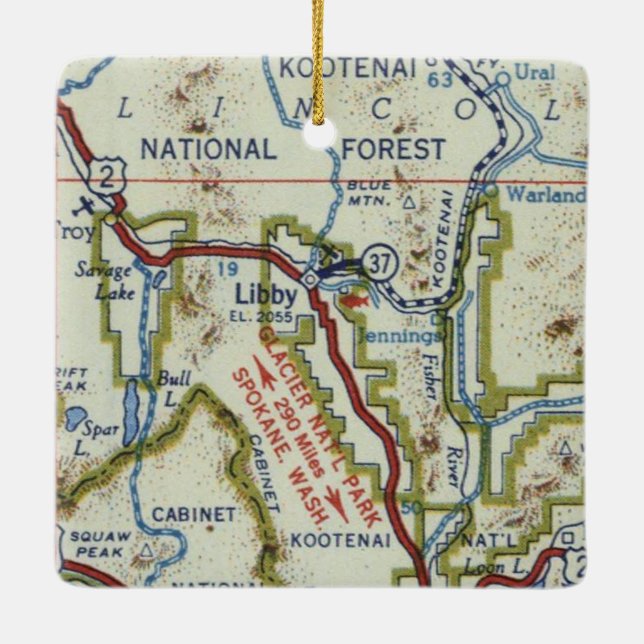 Libby MT Vintage Map Ceramic Ornament (Back)