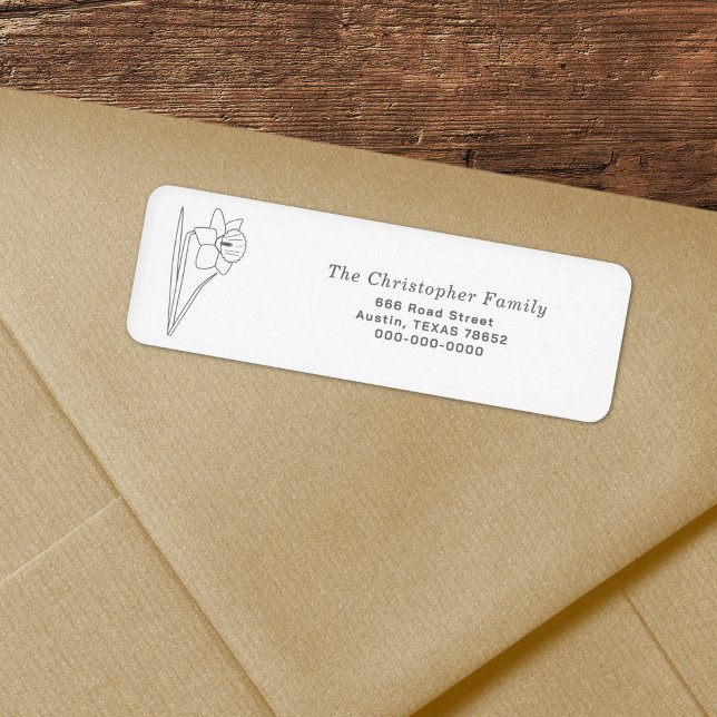 Libellé de l'adresse de retour d'art de la ligne d (Daffodil Line Art Return Address Label)