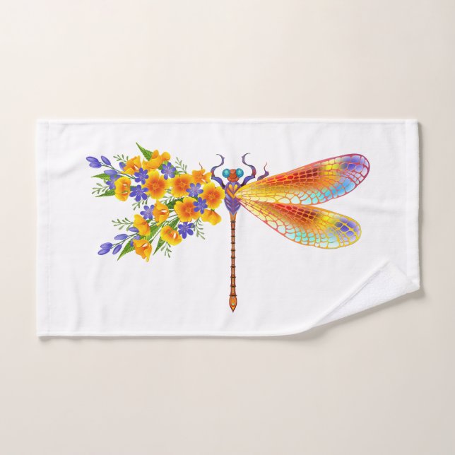libellule de fleurs jaunes (Serviette à main)