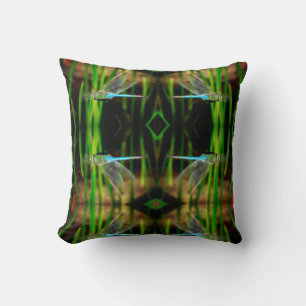 libellule verte et turquoise, coussin motif