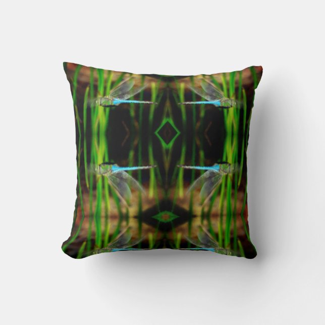 libellule verte et turquoise, coussin motif (Recto)