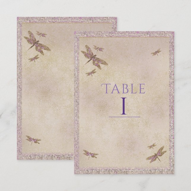 Libellules violettes et dorées Numéro de table lib (Devant / Derrière)