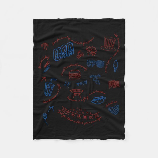 Liberal Fourth of July Doodle Secret Subtle Fleece Blanket (Front)