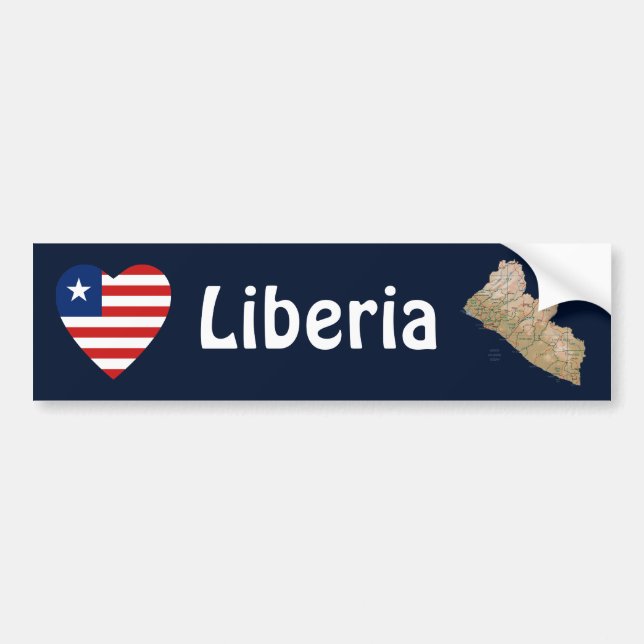 Liberia Flag Heart + Map Bumper Sticker (Front)