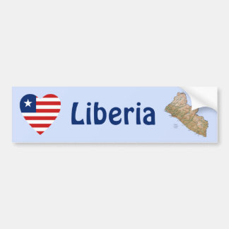 Liberia Flag Heart + Map Bumper Sticker