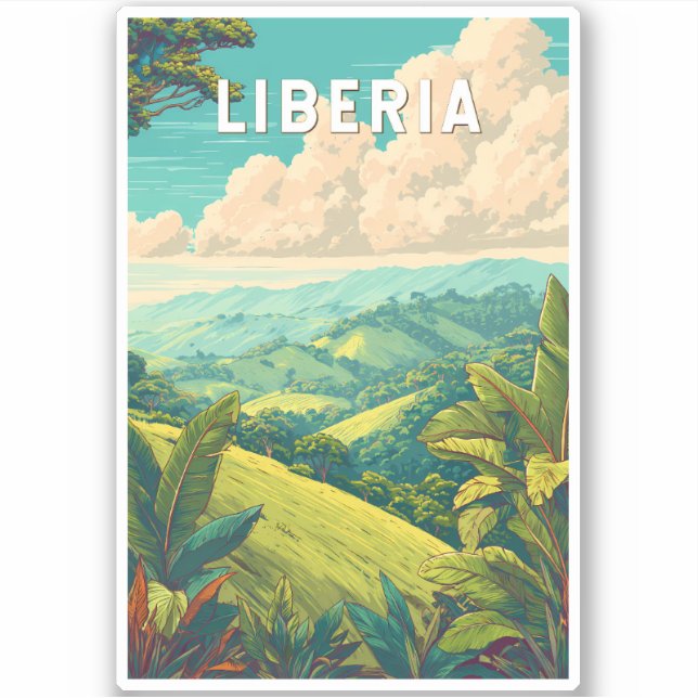 Liberia Illustration Travel Art Vintage (Front)
