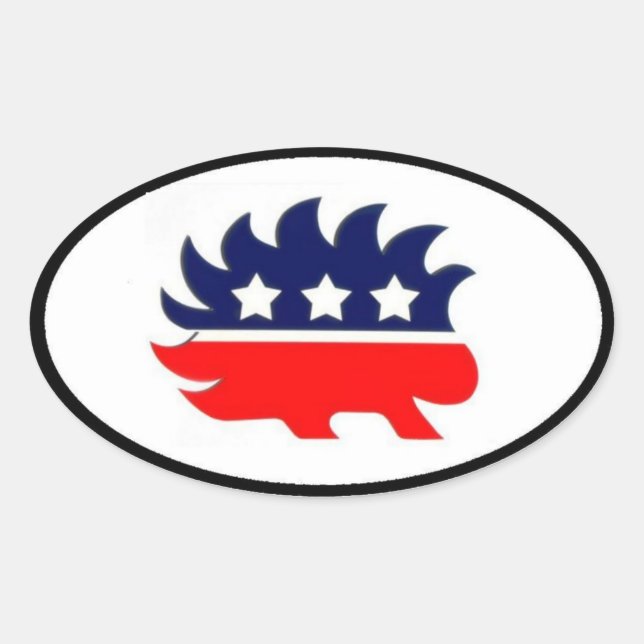 Libertarian porcupine mascot oval sticker (Front)