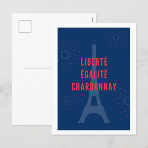 Liberté Égalité Chardonnay Funny Eiffel Tower Wine Holiday Postcard