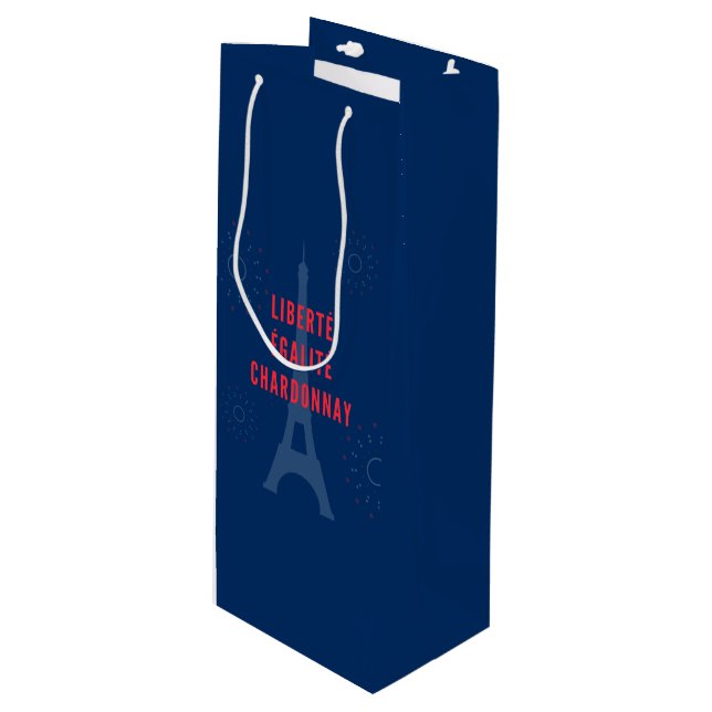 Liberté Égalité Chardonnay Funny Eiffel Tower Wine Wine Gift Bag (Front Angled)