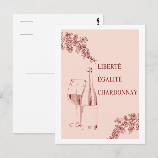 Liberté Égalité Chardonnay Funny Wine Illustration Postcard (Front/Back)