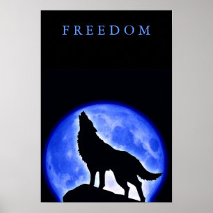 Liberté Motivationnel Loup hurler affiche vertical