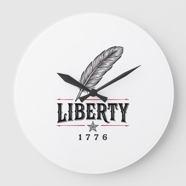 Liberty 1776 Patriotic Feather Vector Design_1 Large Clock (Front)