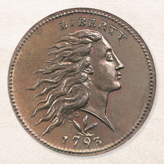 Liberty 1793 U.S. Penny Round Paper Coaster (Front)