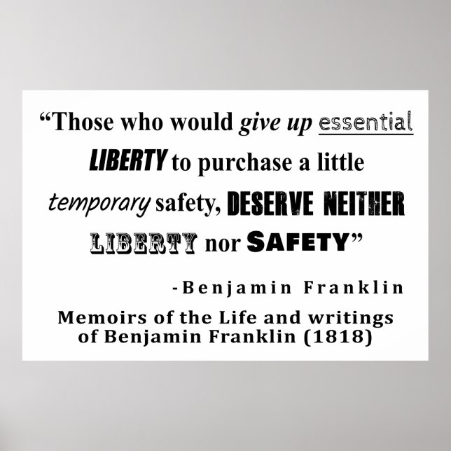 Liberty and Security Benjamin Franklin Quote Poster (Front)
