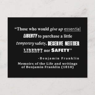 Liberty and Security Benjamin Franklin Quote White Postcard