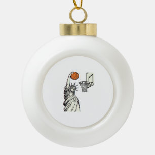 Liberty Basketball Dunk Vintage Engraving Design_1 Ceramic Ball Christmas Ornament