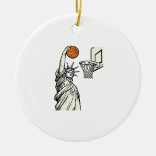 Liberty Basketball Dunk Vintage Engraving Design_1 Ceramic Ornament